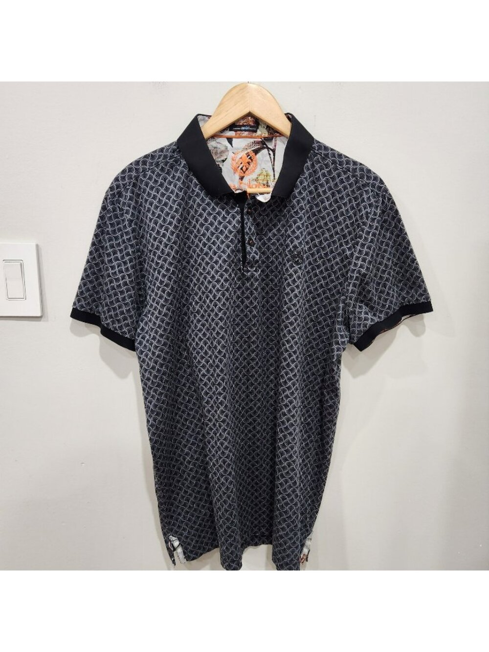 Au Noir Extensible 360 Polo Shirt Mens 5 1XL Geometric Short Sleeve Stretch Gray